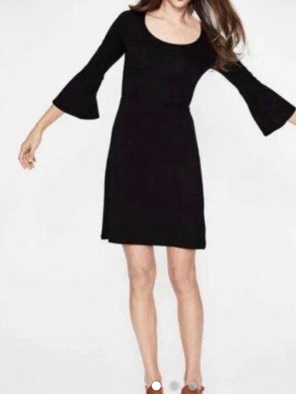 Boden Black Scoop Neck Mini Dress with Bell Sleeves